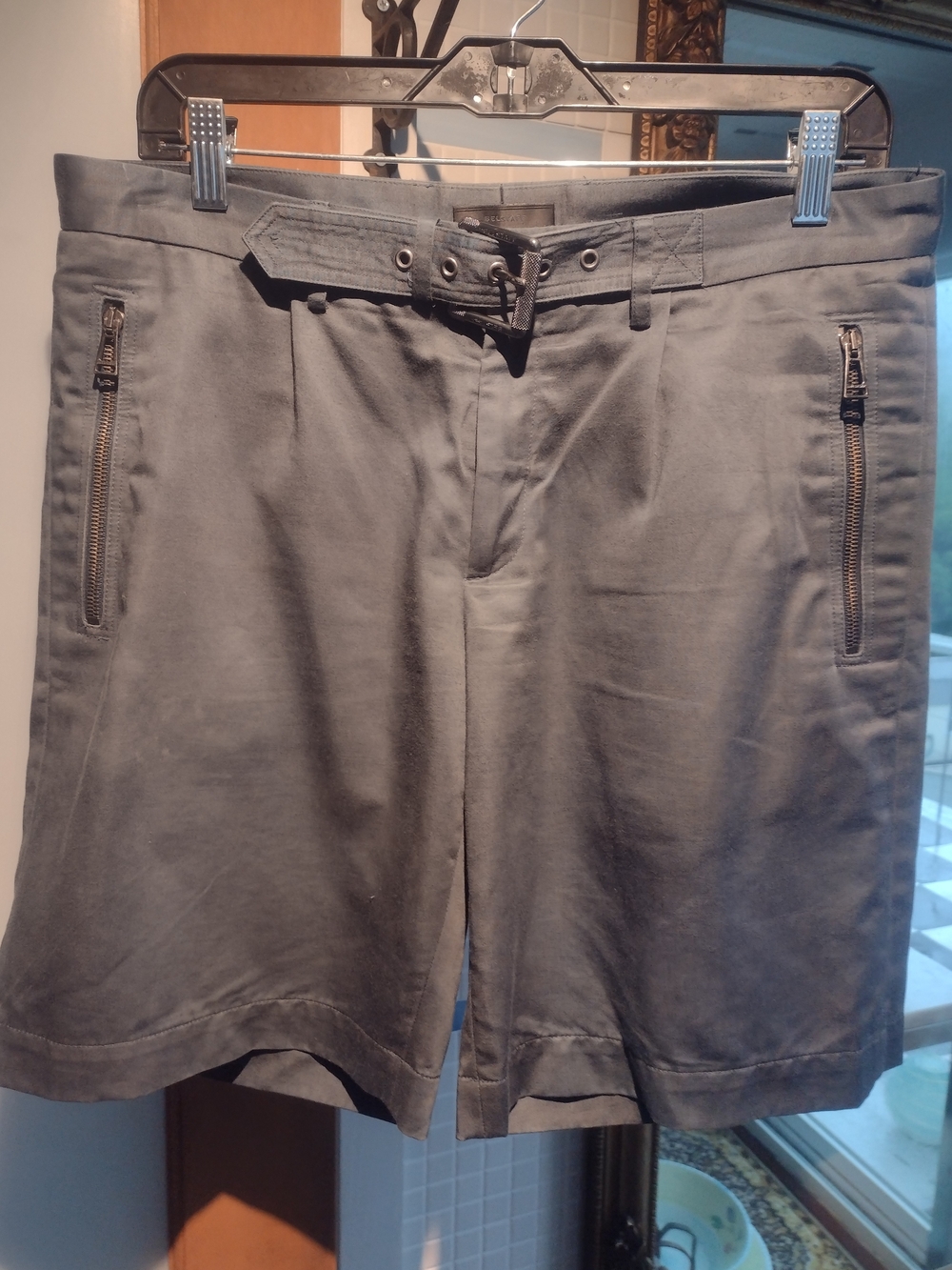 Belstaff Gray Flat-Front Shorts with Belt